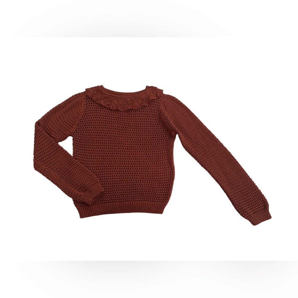 Doen Size Large Talia Knit Pima Cotton Sweater in Chile with Crochet Lace Collar - Picture 3 of 15